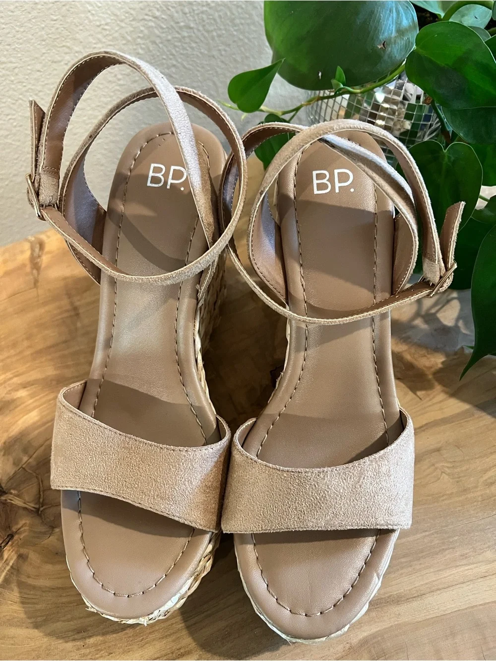 bp Beige Espadrille Platform Sandals with Ankle Strap